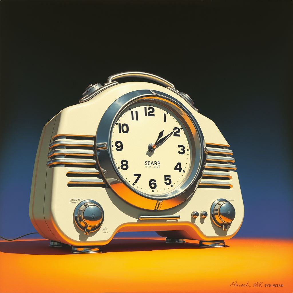 A futuristic Sears clock-radio concept, a painting by Syd Mead, 4k.