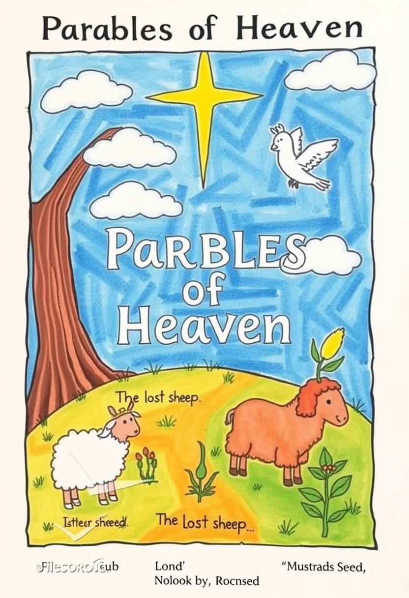 "Depict various parables of heaven, such as the lost sheep and the mustard seed, in a colorful and engaging way." - Image