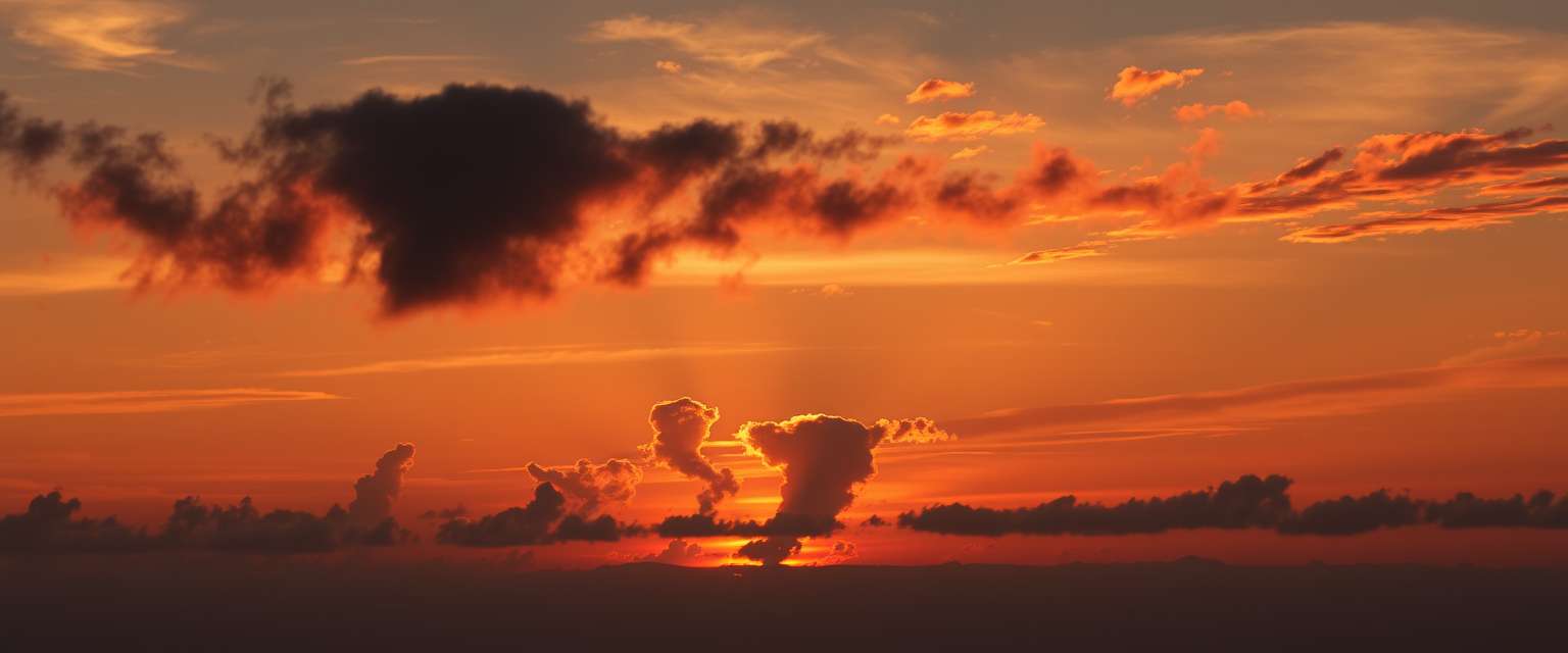 fiery sunset, clouds, high quality, photorealistic, evening sky, reflection, serene - Image