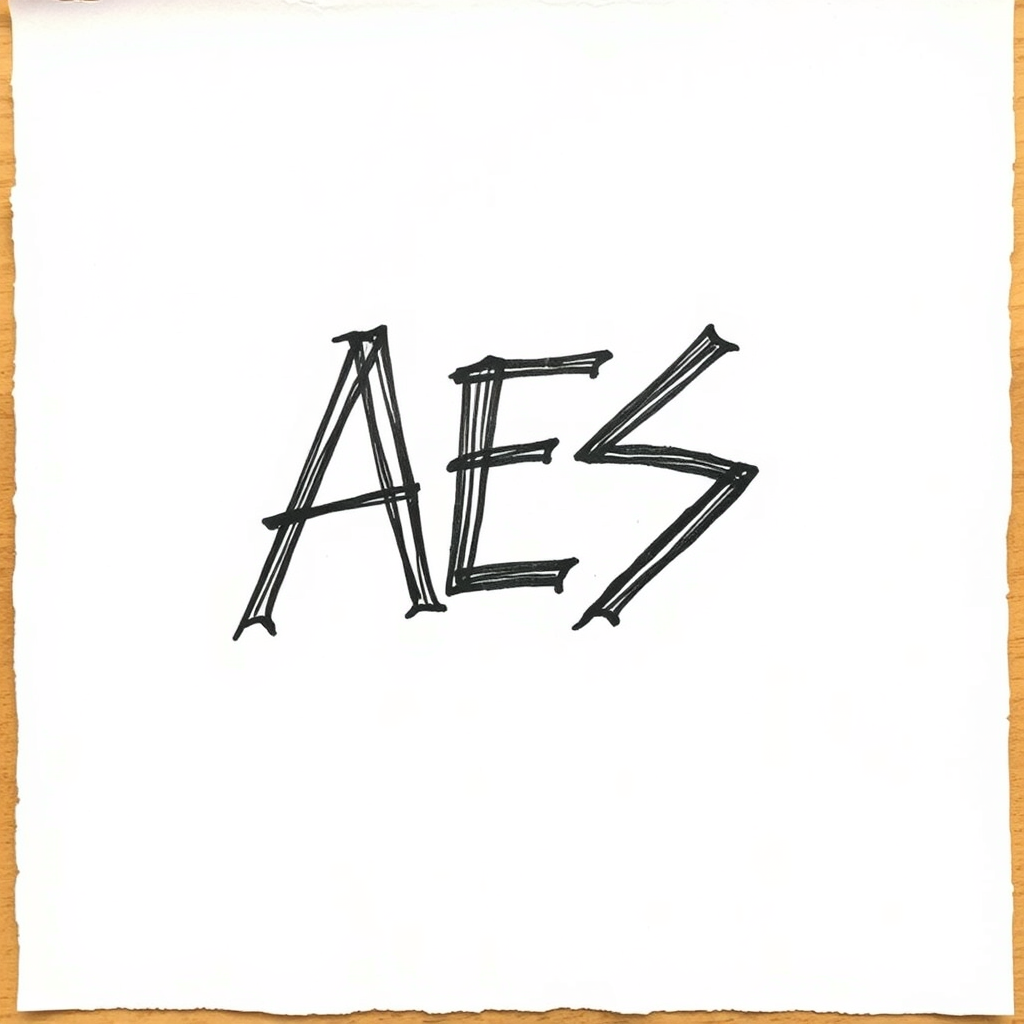 Masculine signature for initials AES, hand-drawn with bold, angular strokes. Thick, confident lines form interconnected letters on cream parchment. - Image