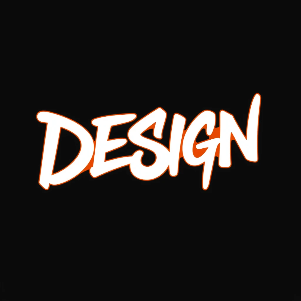 Lettering logotype of "Design" in modern graffiti style, orange.