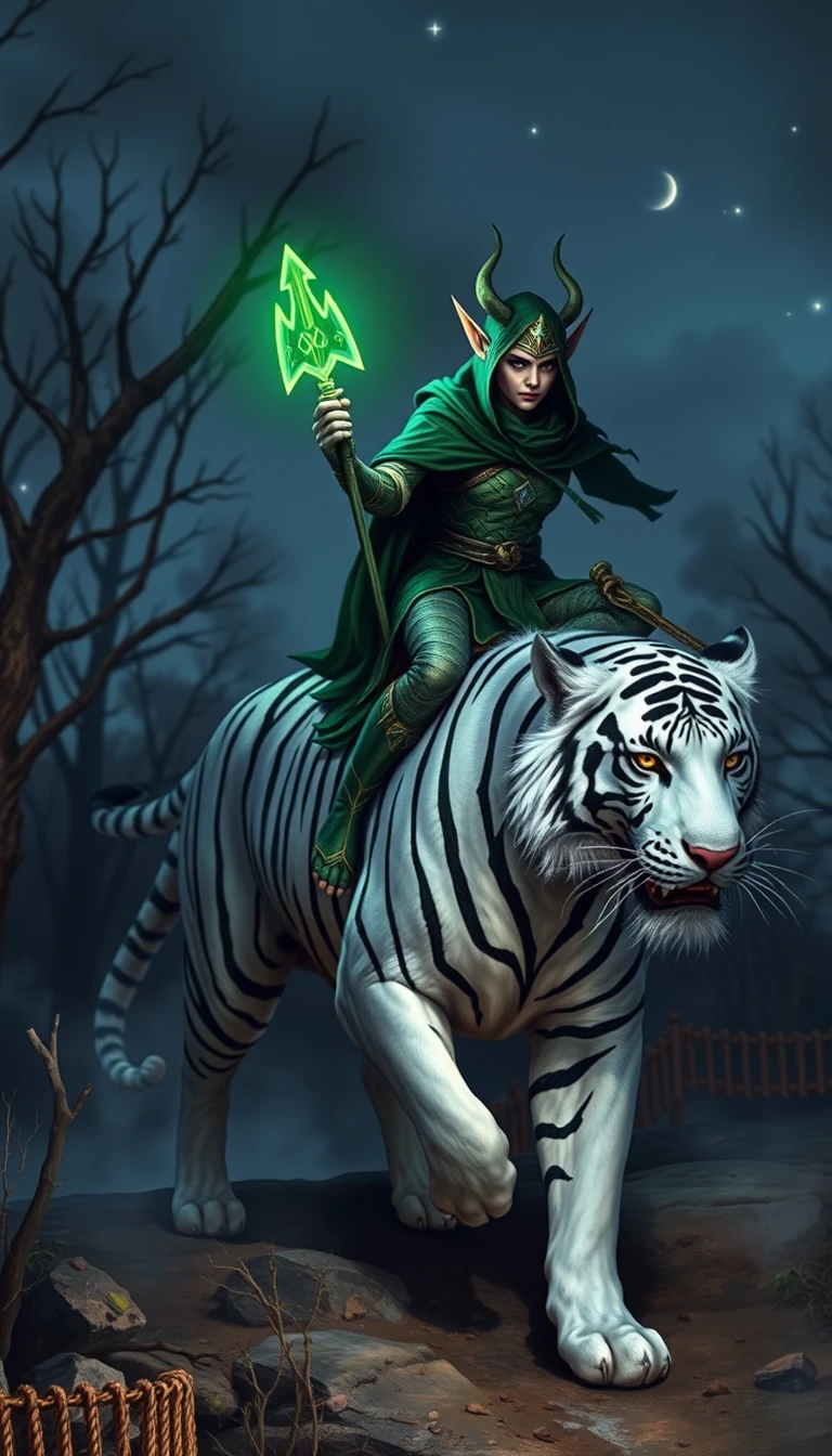 Night elf riding a white tiger