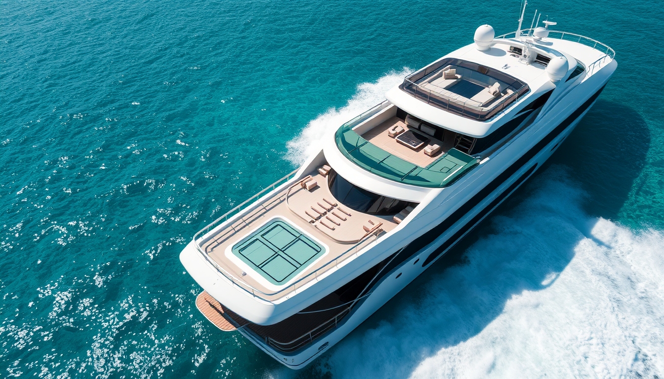 A luxurious yacht with a glass deck, cruising through crystal-clear waters. - Image