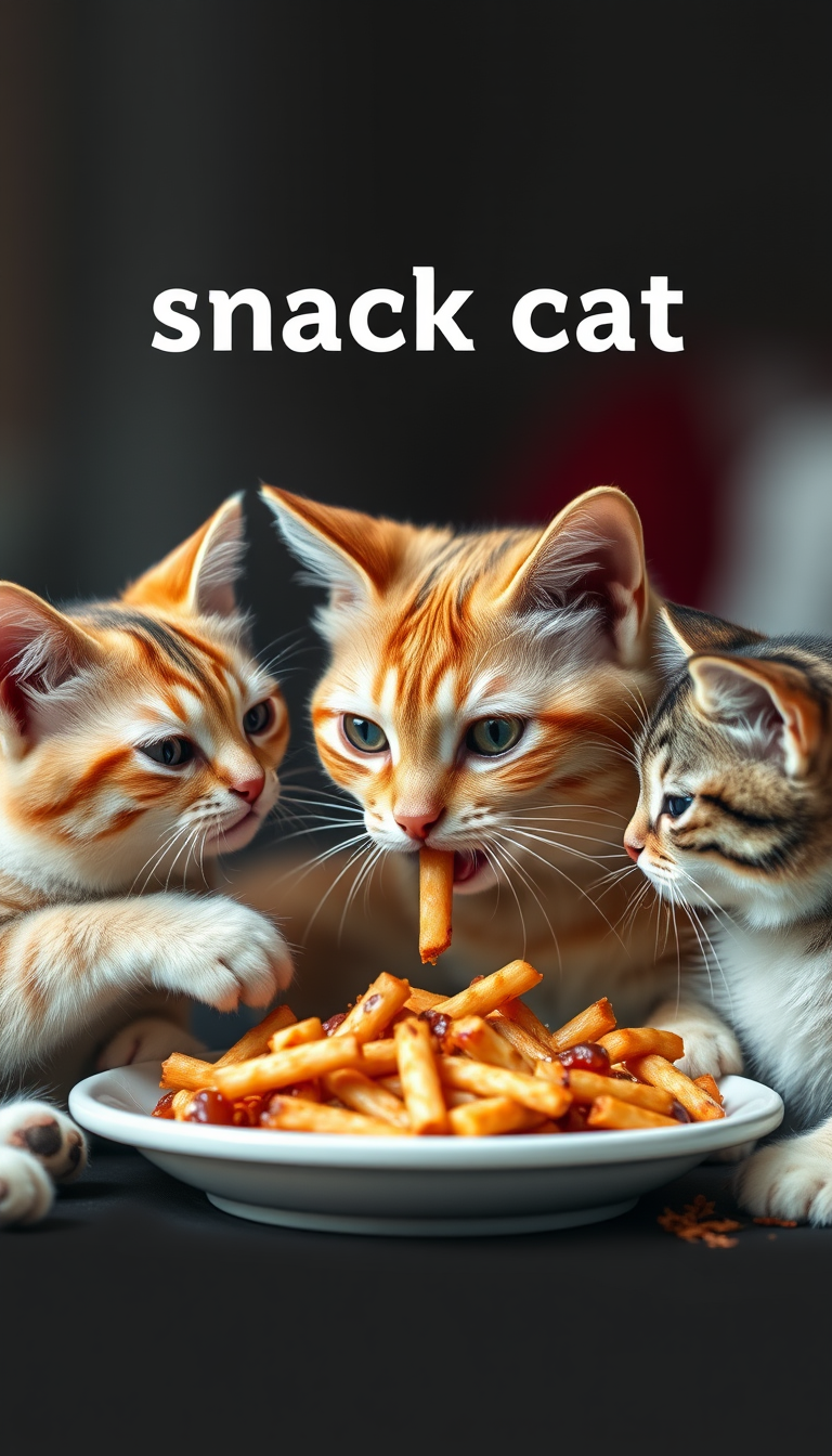 Cats who eat meal, with the text 'snack cat'.