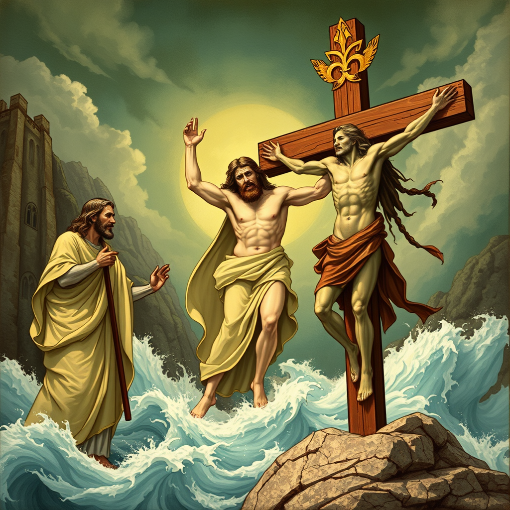 Jesus meet Zeus, the Olympus, and crucified Poseidon. - Image