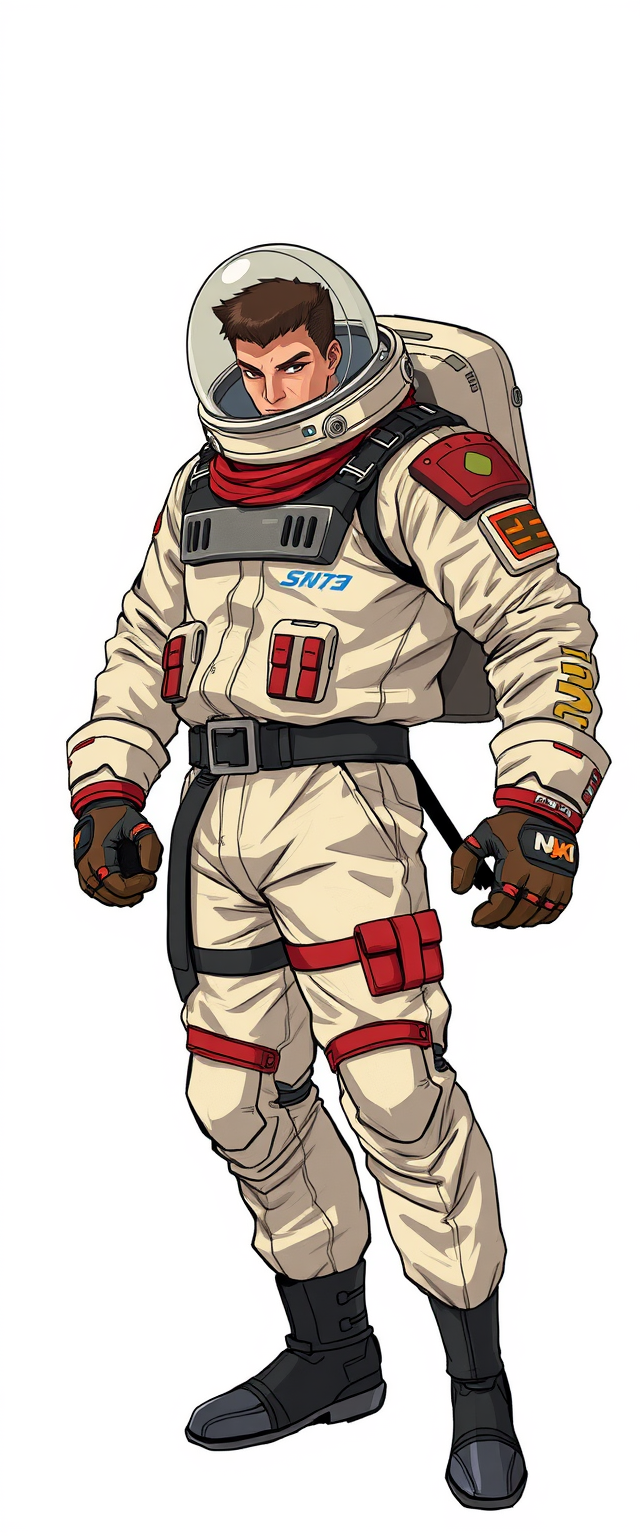 A street fighter Fighter Man wearing a space suit, illustration art style, street fighter Art Style. - Image