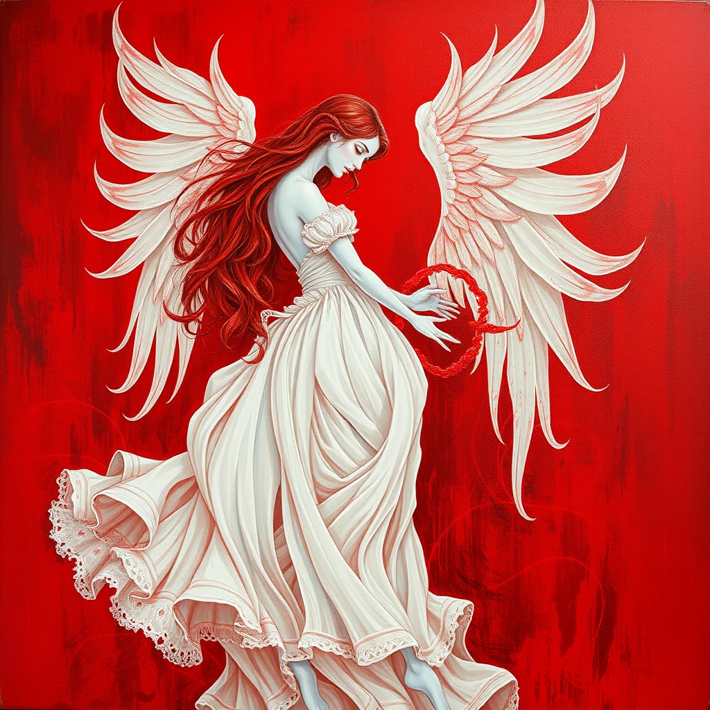 Red and White painting in the style of Anne Bachelier - Image