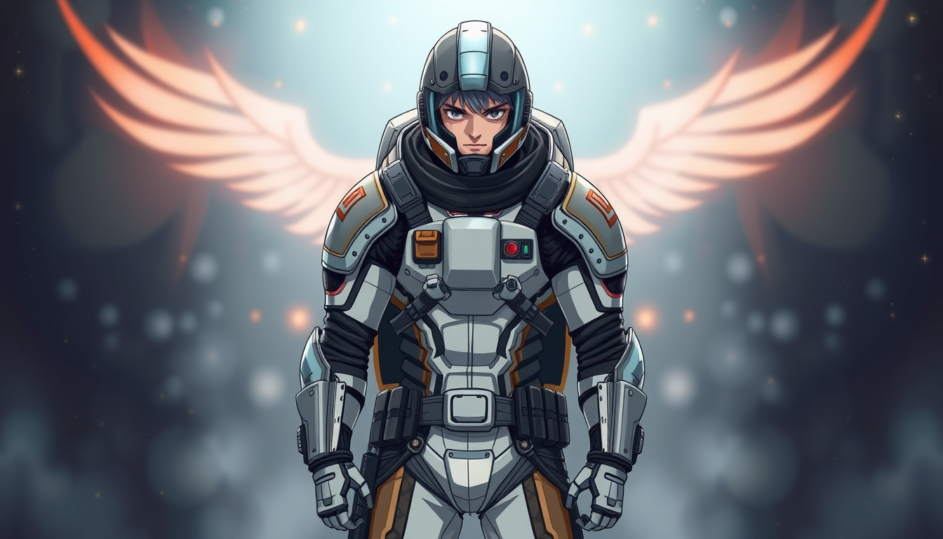 A warrior man wearing a space suit, full body figure, anime style.