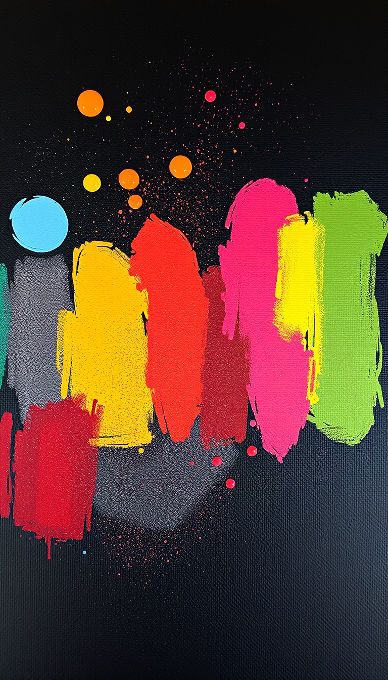 Various oil paint colors have been sprayed on a black canvas.