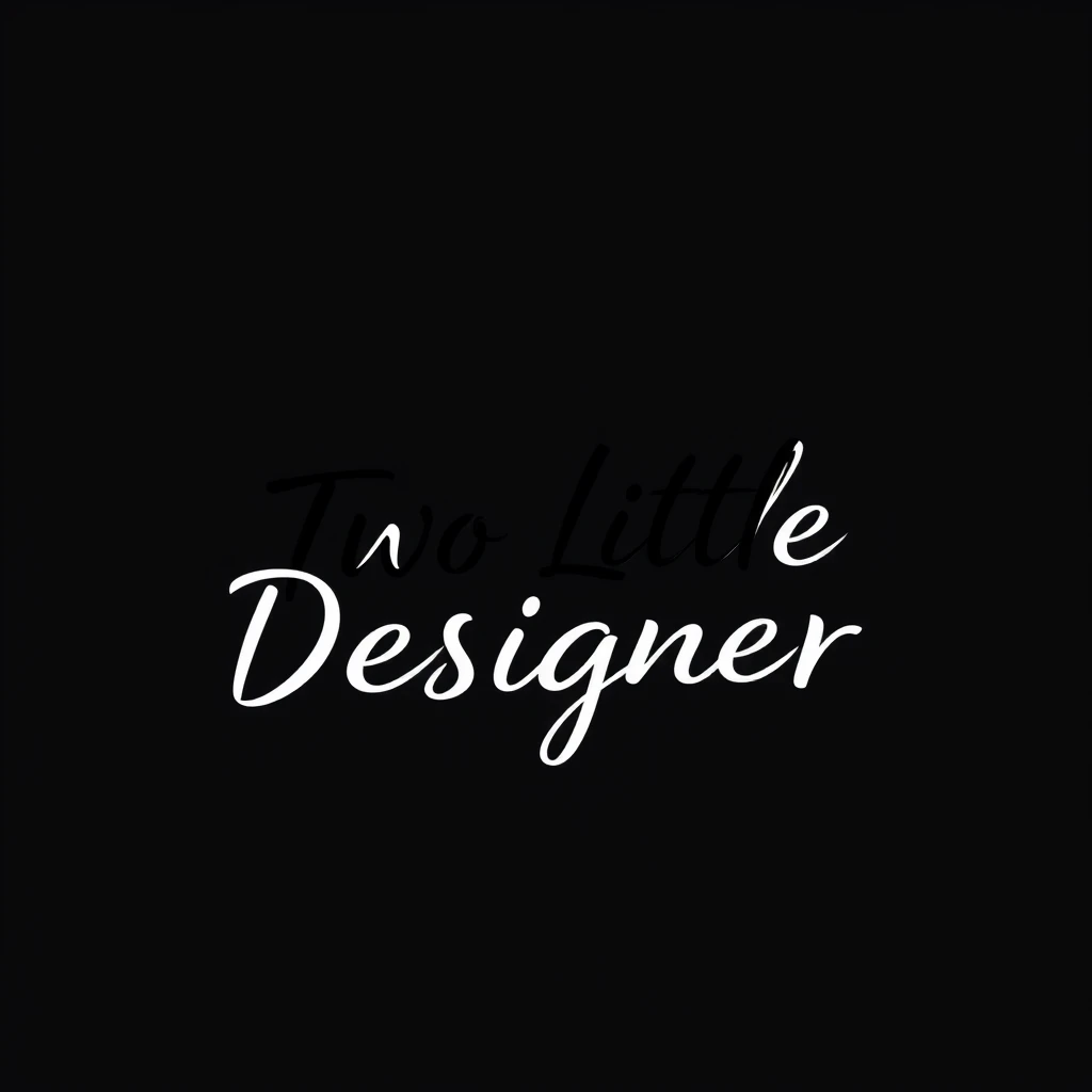 a minimalist logo of the writing: "Two Little Designer" in a calligraphic style. - Image