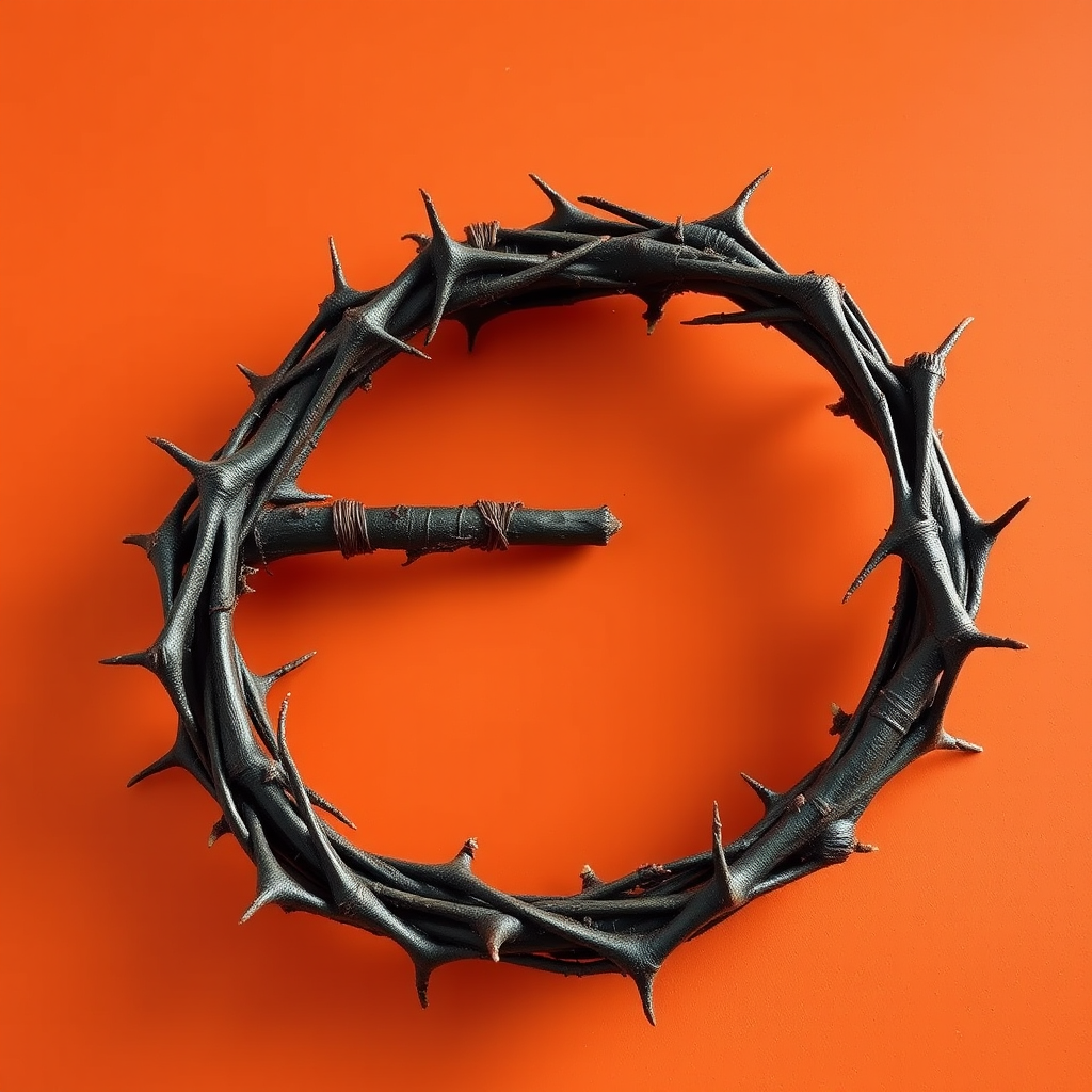 A letter "E" made of thorns with the shape of an "E" in a light orange background, realistic photograph.