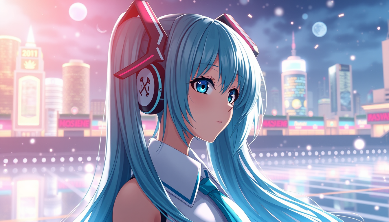 anime wallpaper illustration of hatsune miku, detailed scene, stunning details, trending on artstation, ray-traced environment, ray-tracing, by artgerm - Image