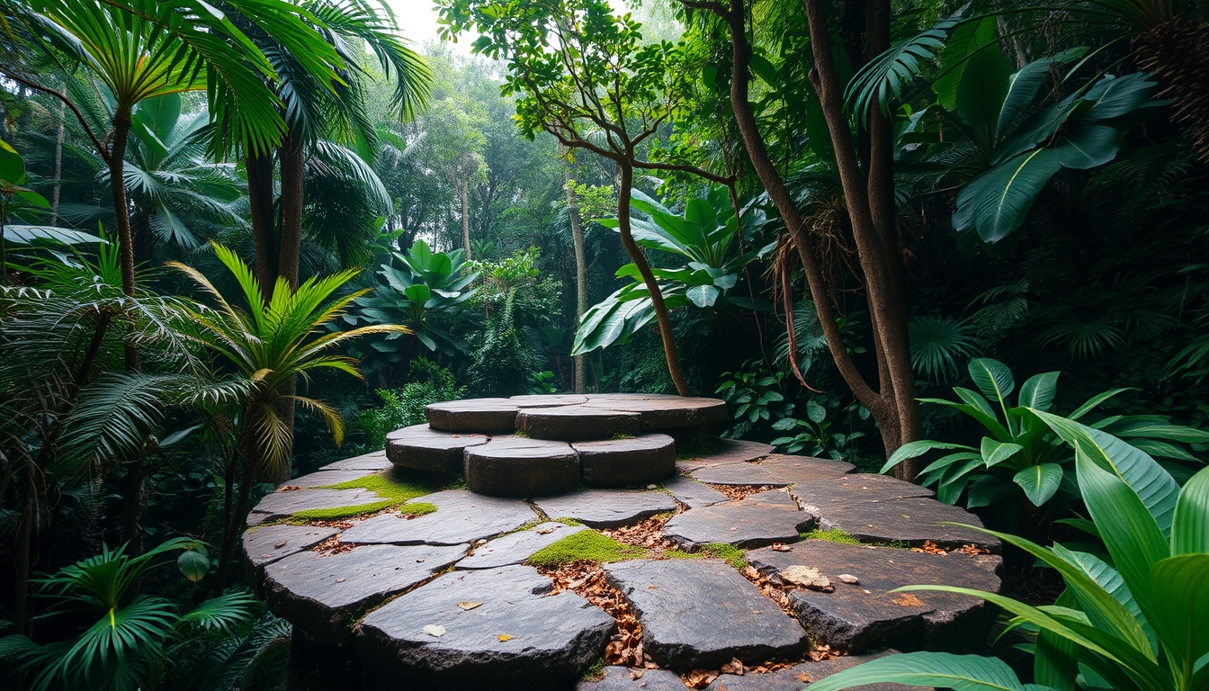 Stone Platform In A Lush Jungle Setting