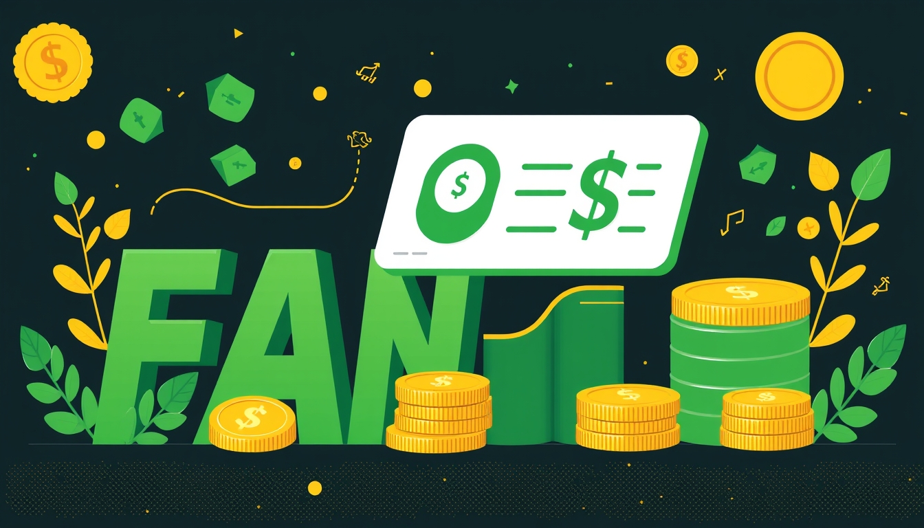 Startup funding illustration in green and gold with financial motifs. - Image