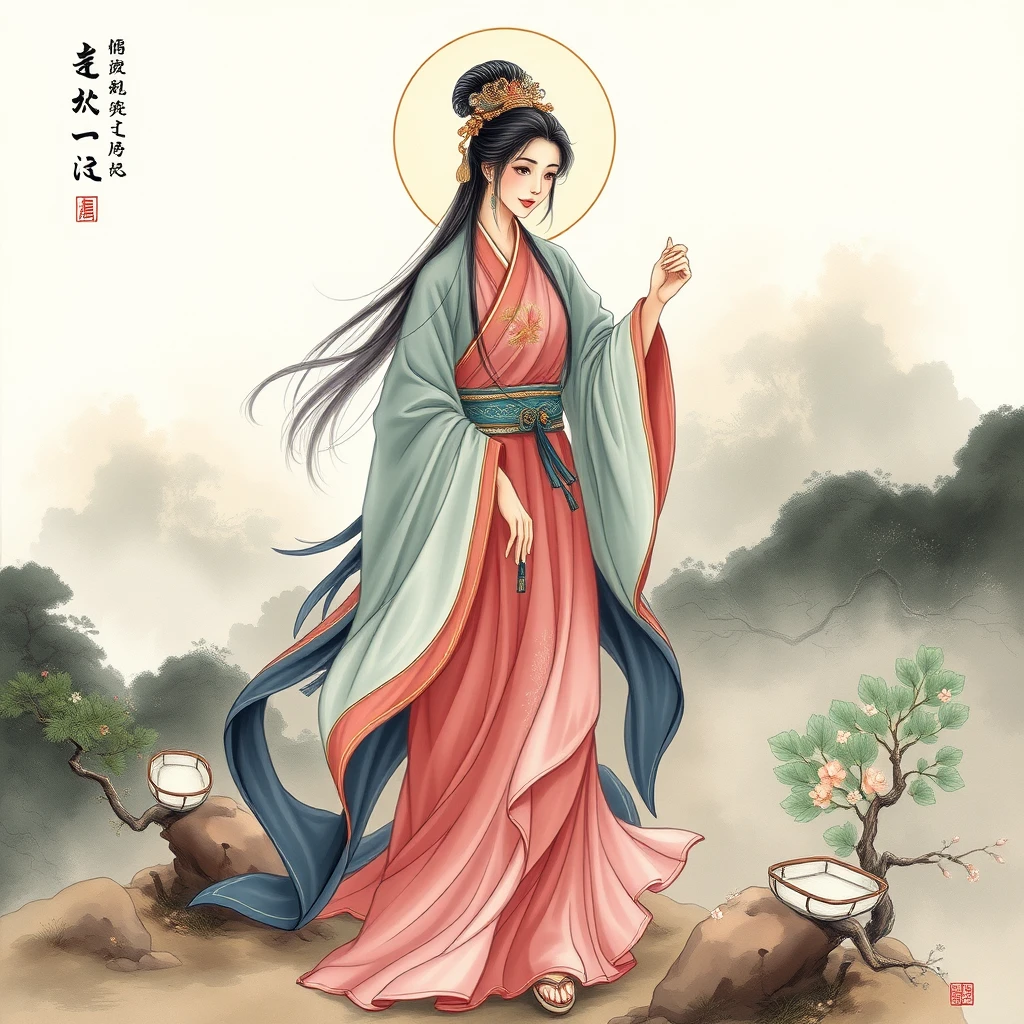 Ancient Chinese Woman, Chinese Painting Style, full body