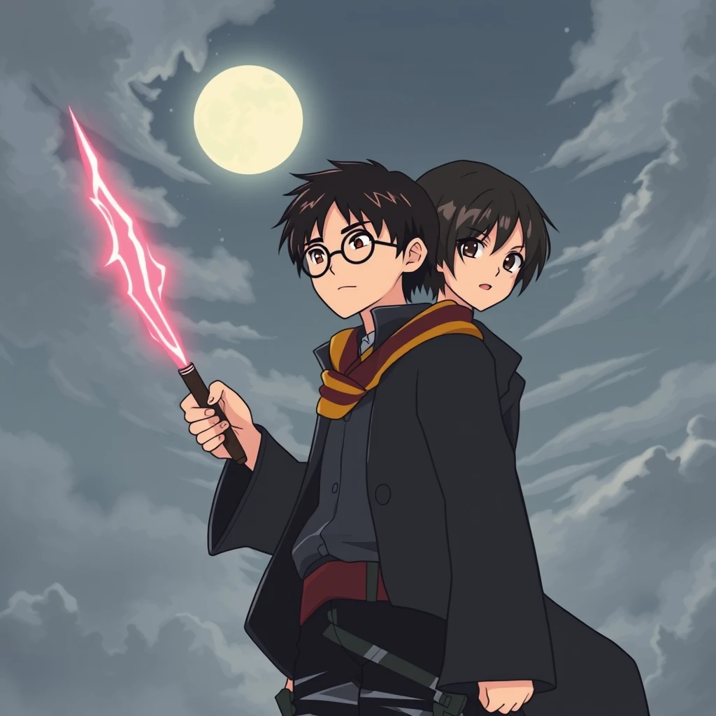 Harry Potter in the anime style of Attack on Titan