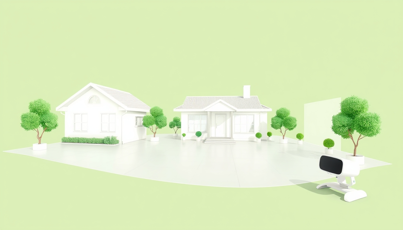 Virtual property tour illustration in white and green with VR elements. - Image