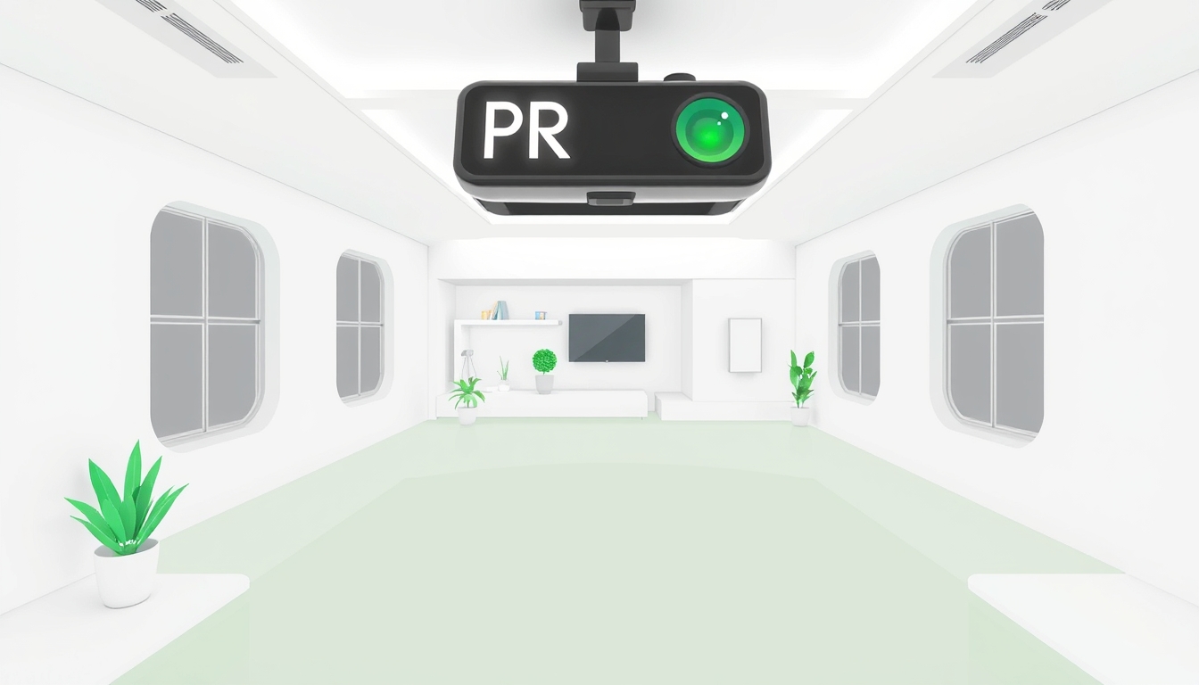 Virtual property tour illustration in white and green with VR elements.