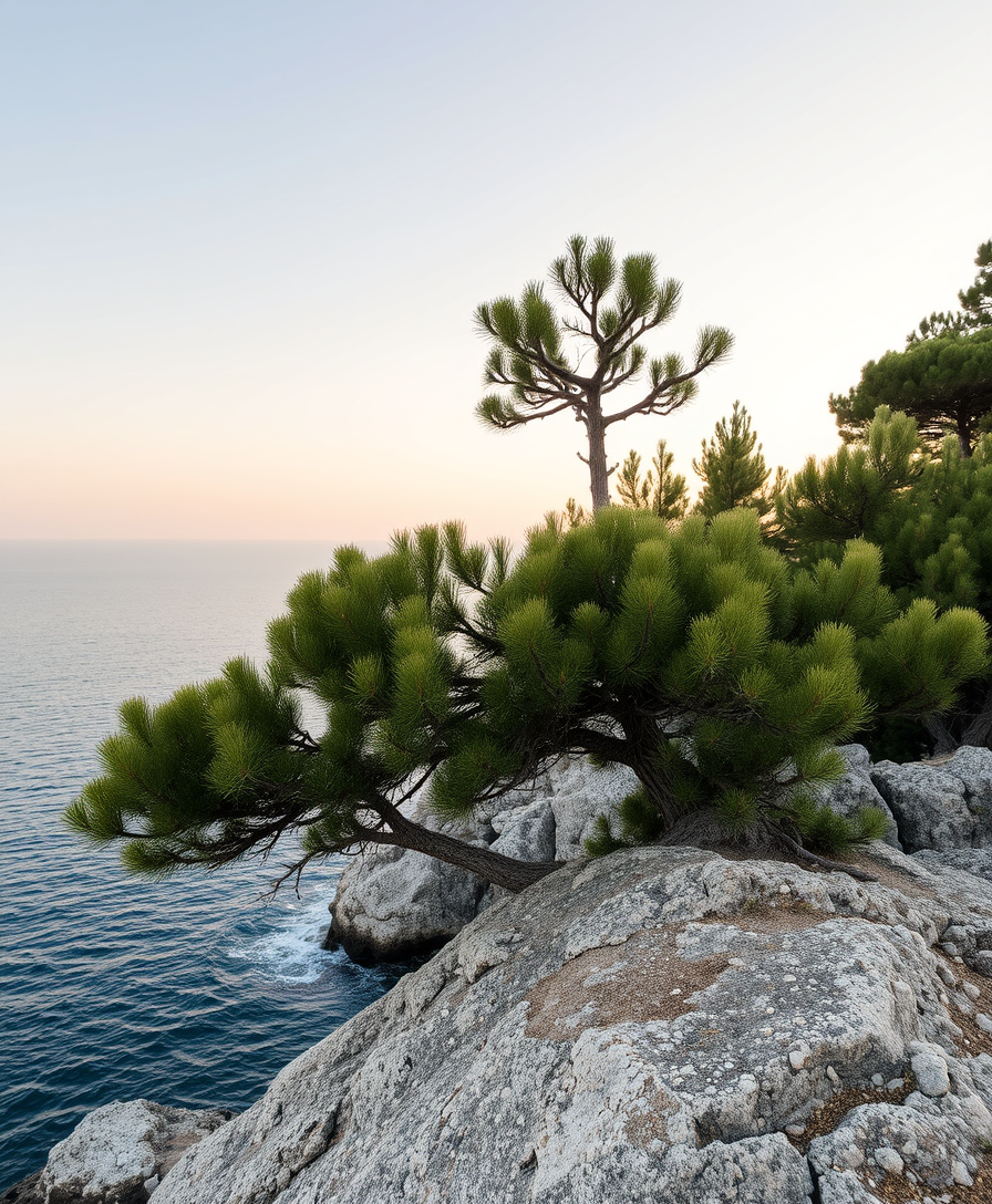 Crimea pine tree on a rock above the sea - Image