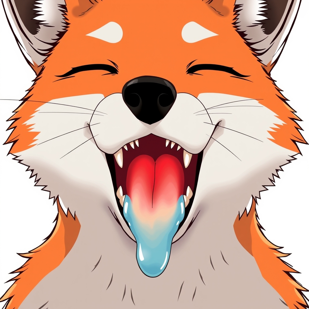 "Anime style, anthropomorphized fox, draw the details of the fox's mouth, details of the throat, the throat area should be bright, details of the teeth, details of the saliva, the whole mouth is involved."