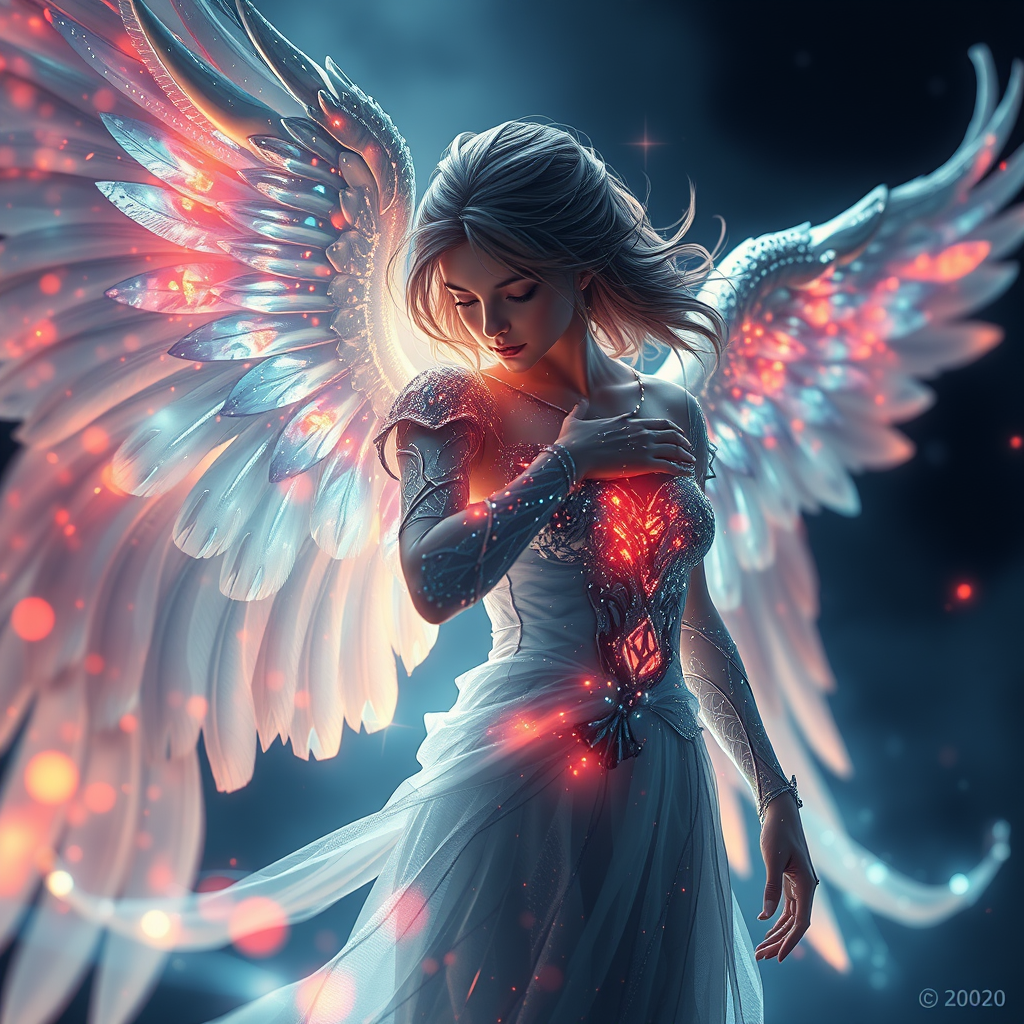 Angel, glitch effect, glowing, dynamic lighting, hyper-detailed, photorealistic, 8k resolution, suehiro manuo, fantasy, detailed background, dynamic composition, masterpiece, dynamic lighting, ultra detailed macro.