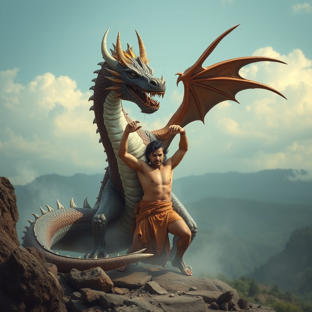 Dragon transforming a human into a dragon.