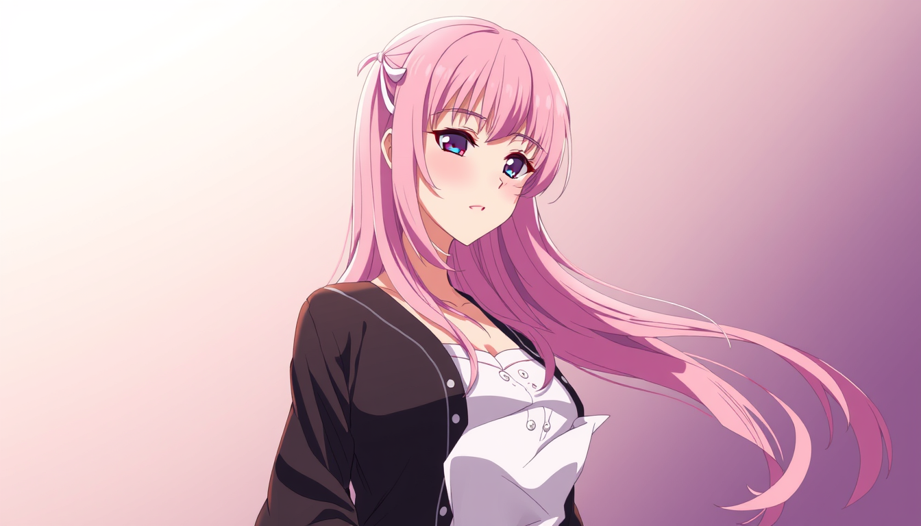 Anime art of a motherly woman, pink hair, clothes, natural reflective, detailed body, standing, wallpaper anime background, stunning details, anime artwork, illustration quality, wallpaper download. - Image