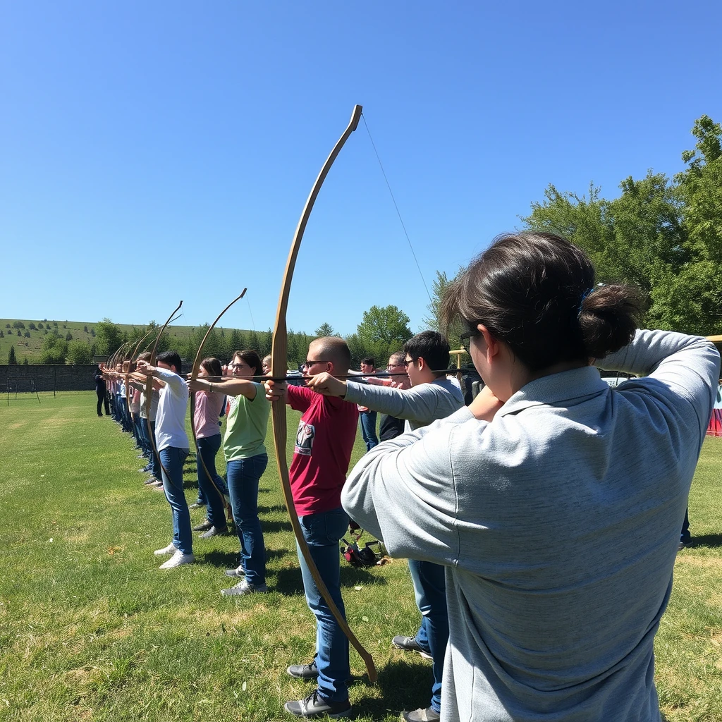 Many people are practicing archery.