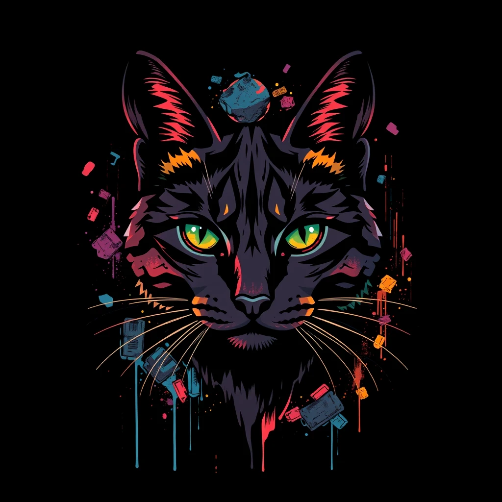 "CAT", graffiti, solid color, T-shirt design art by Sullen Powell, black background - Image