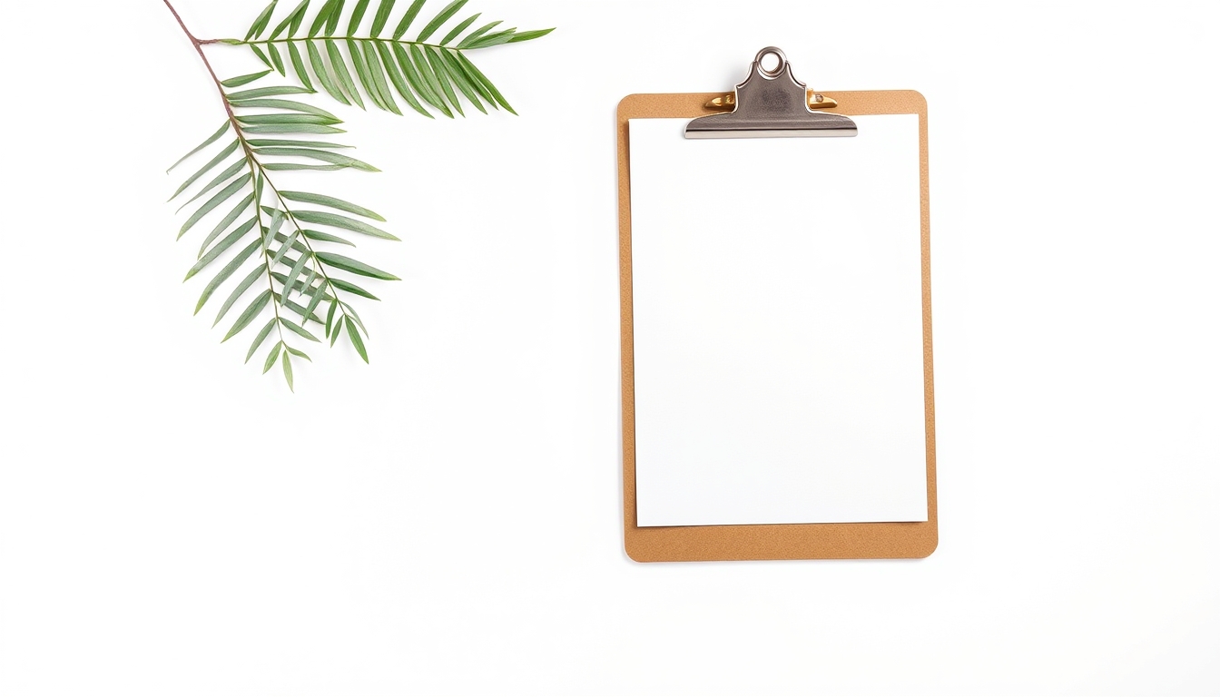 A clipboard with a blank sheet of paper on a white background.