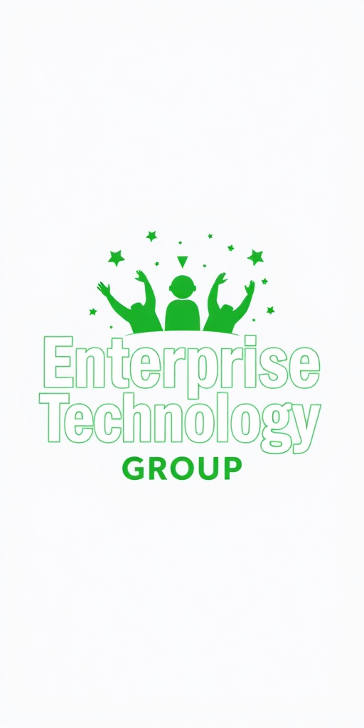 Create an organizational logo with the text "Enterprise Technology Group" with a theme of celebration. Use font Futura PT Heavy and greens for color palette.