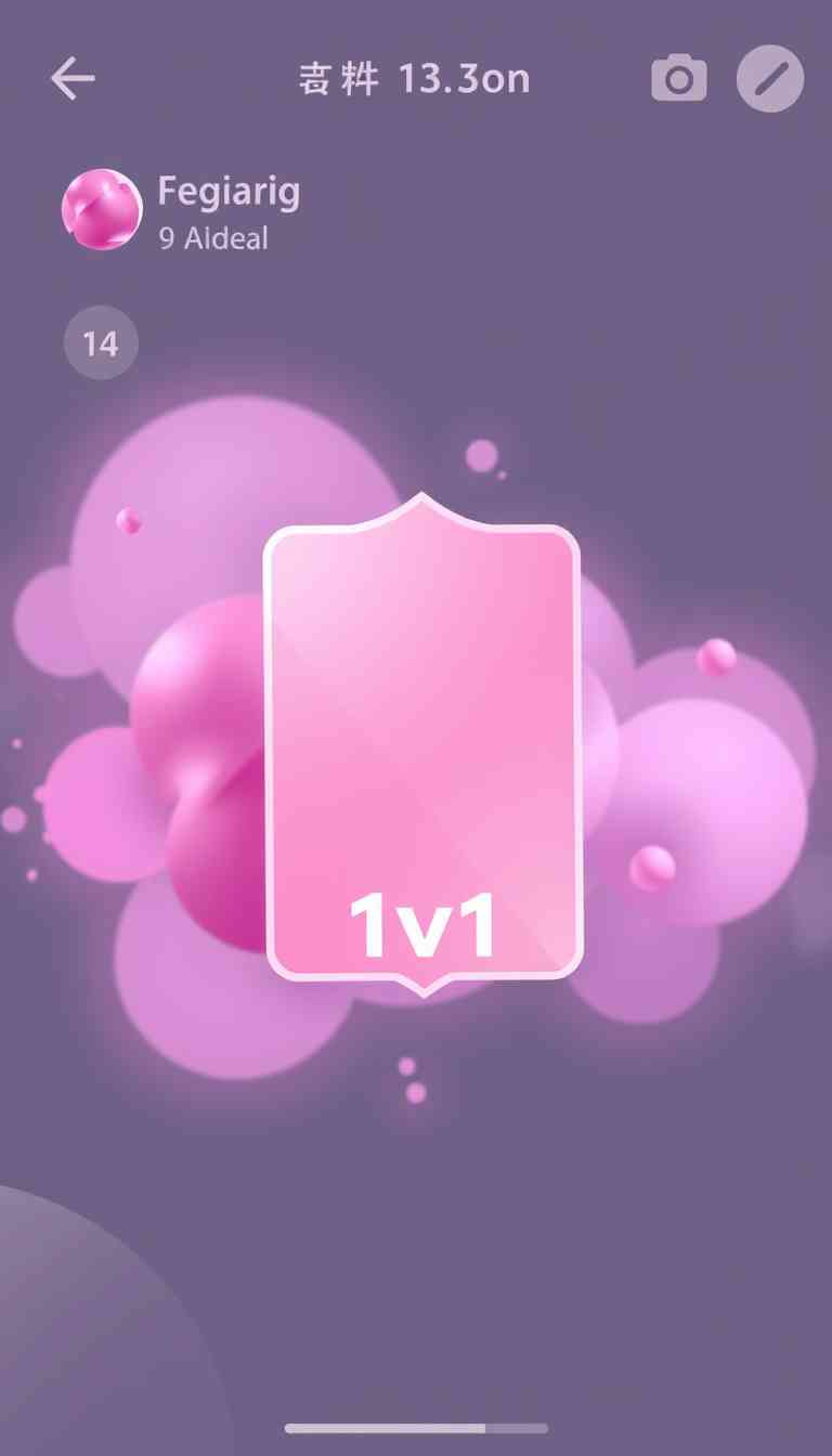 a portrait card in pink and white color, 1v1 text on it, soft colors, blob style, game menu screen