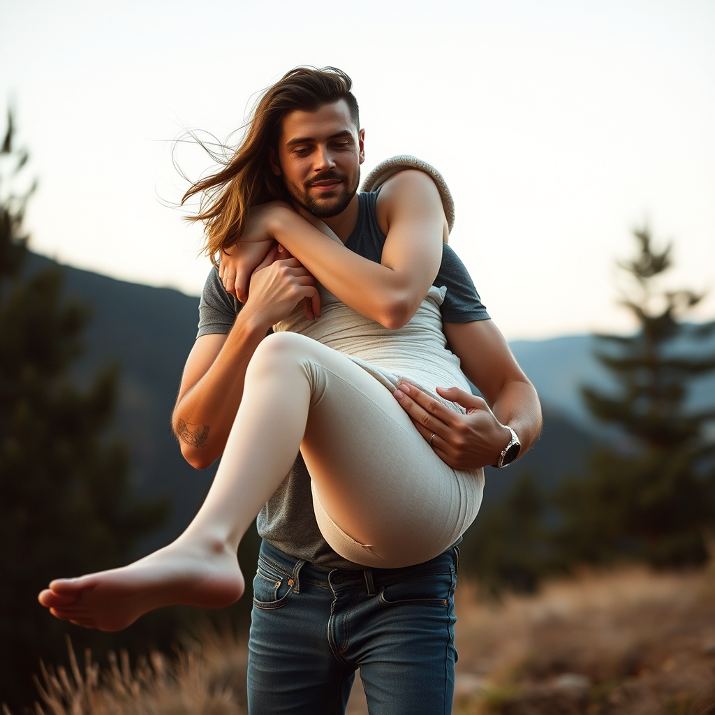 handsome man lifting women in his arm