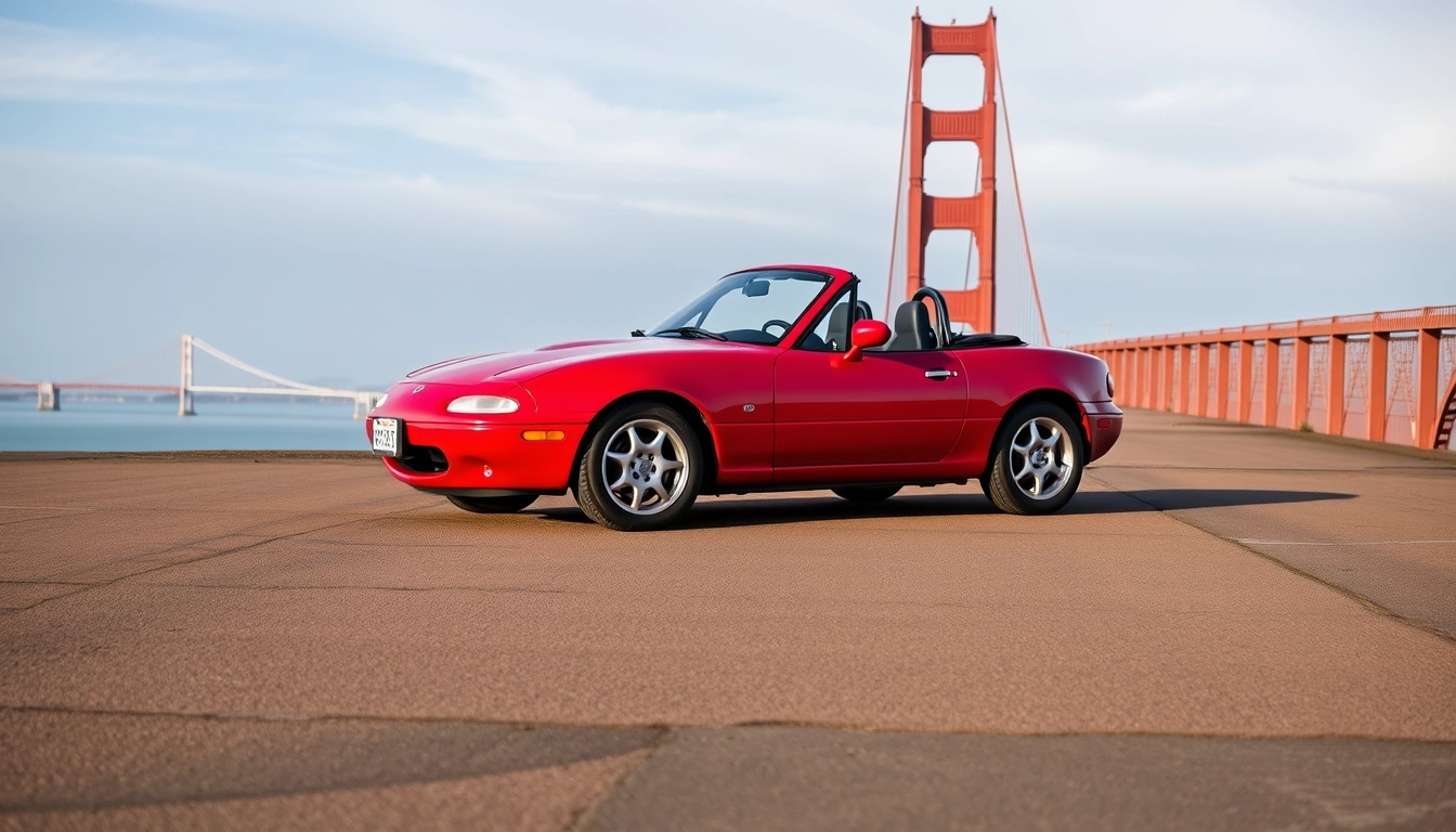 Red 1991 Mazda Mx5 on the Golden Gate Bridge - Image