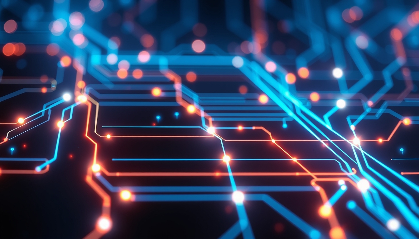 Abstract Representation of Digital Circuitry With Glowing Lines and Lights