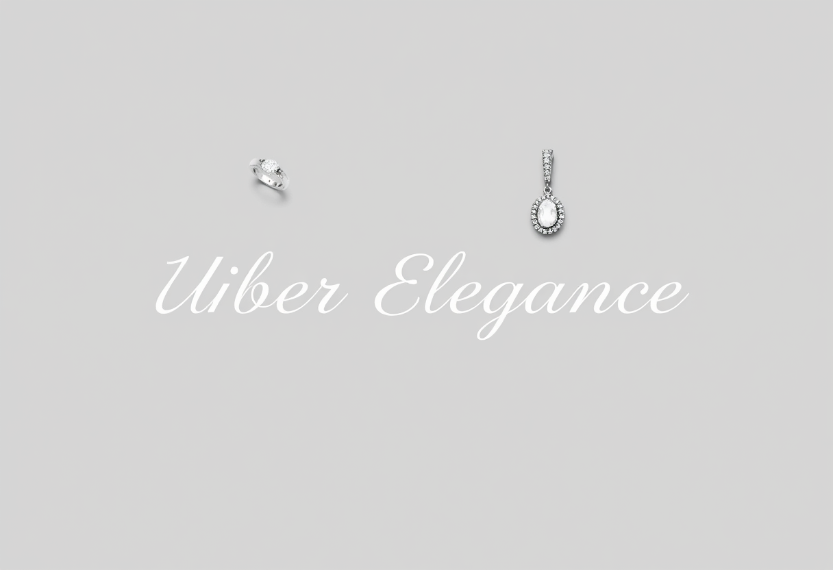 3. **Minimalist modern photo** of Uber Jewelry Designs, using monochrome black and white colors for jewelry and text, "Uber Elegance" in a sleek sans-serif font, centered with balanced symmetry, against a simple gray gradient background, soft box lighting, overhead camera angle for a refined look.