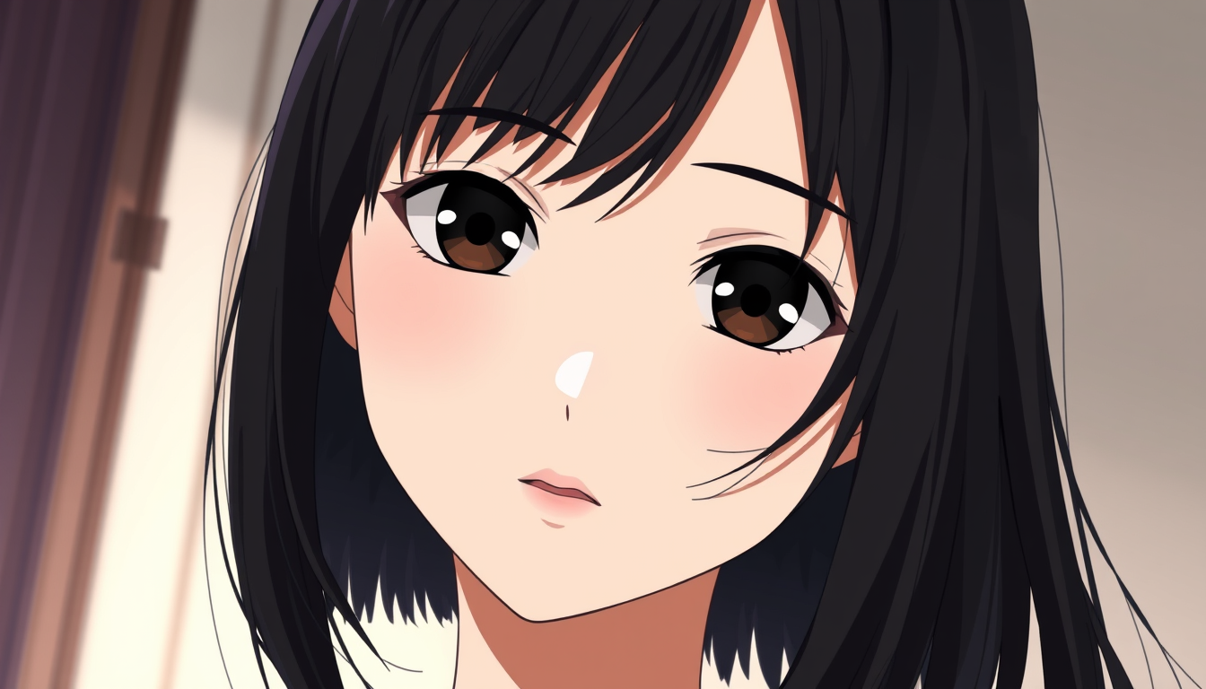 Woman, shoulder-length black straight hair. Black eyes. The face is beautiful, but not flashy. Anime reskin style. - Image