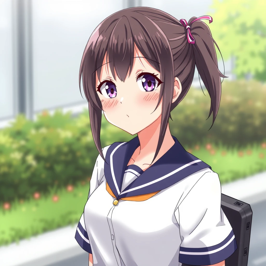 "Very high-quality anime-style female character in a school uniform." - Image