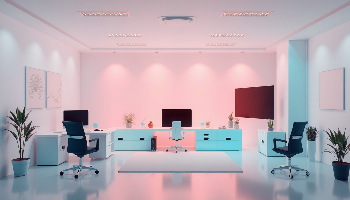 Modern Digital Marketing Workspace in Soft Tones with High Contrast 3D Render - Image