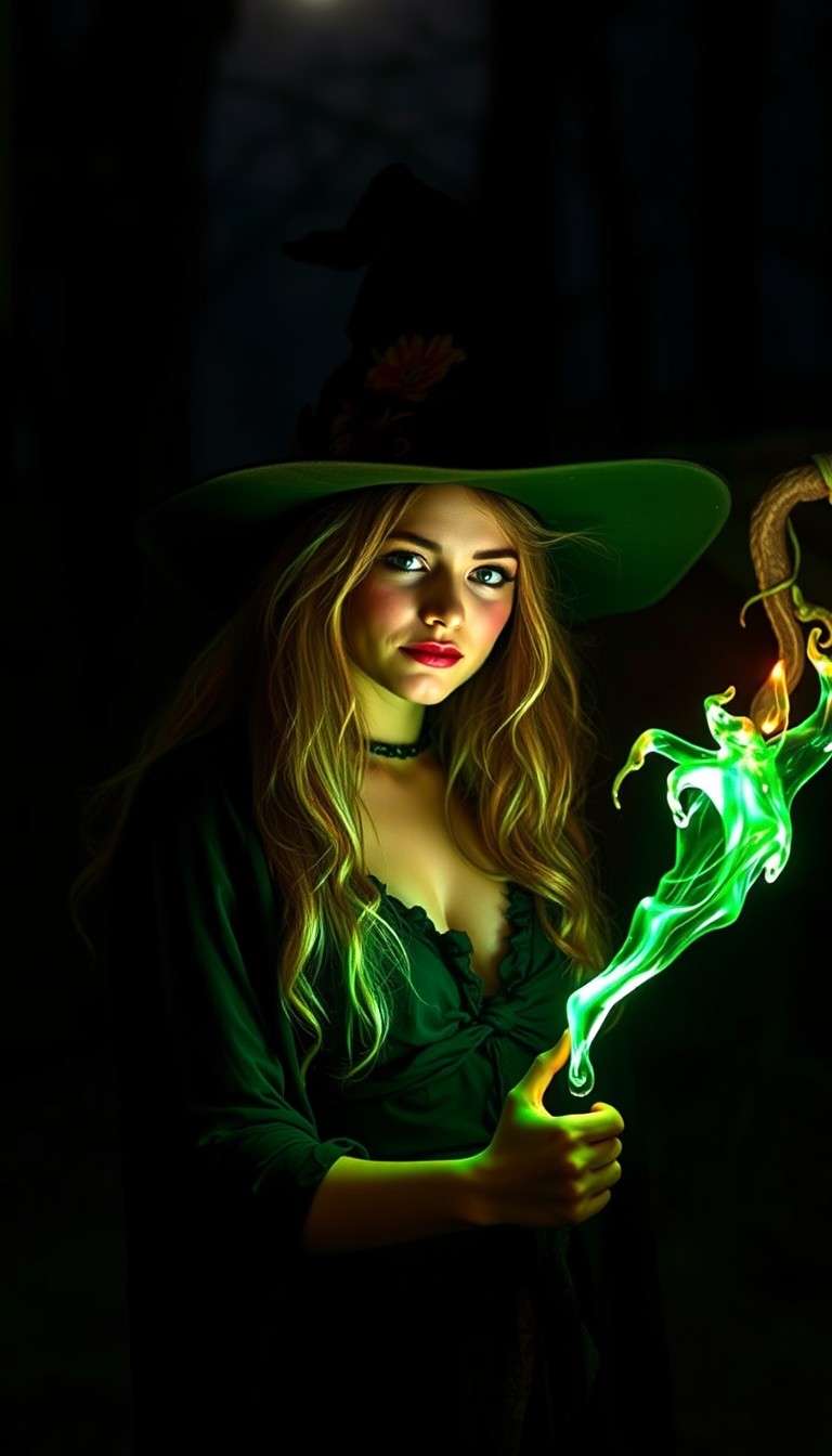 Photo of a beautiful witch at night - Image