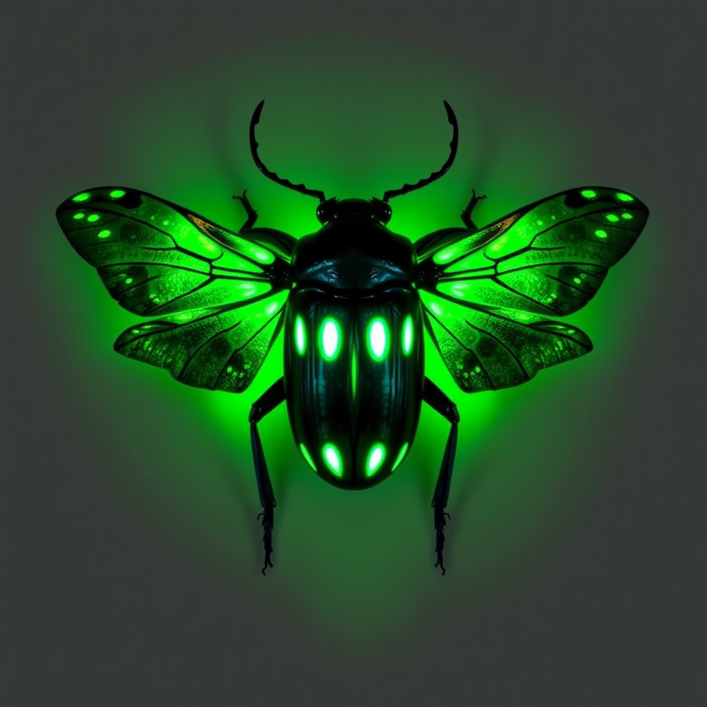 Lovecraftian beetle with glowing wings