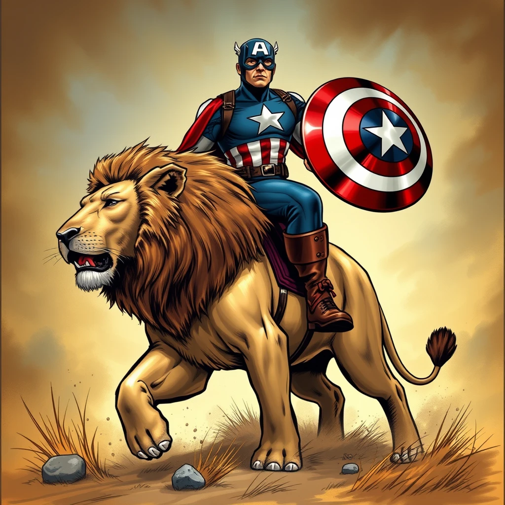 captain america riding a lion