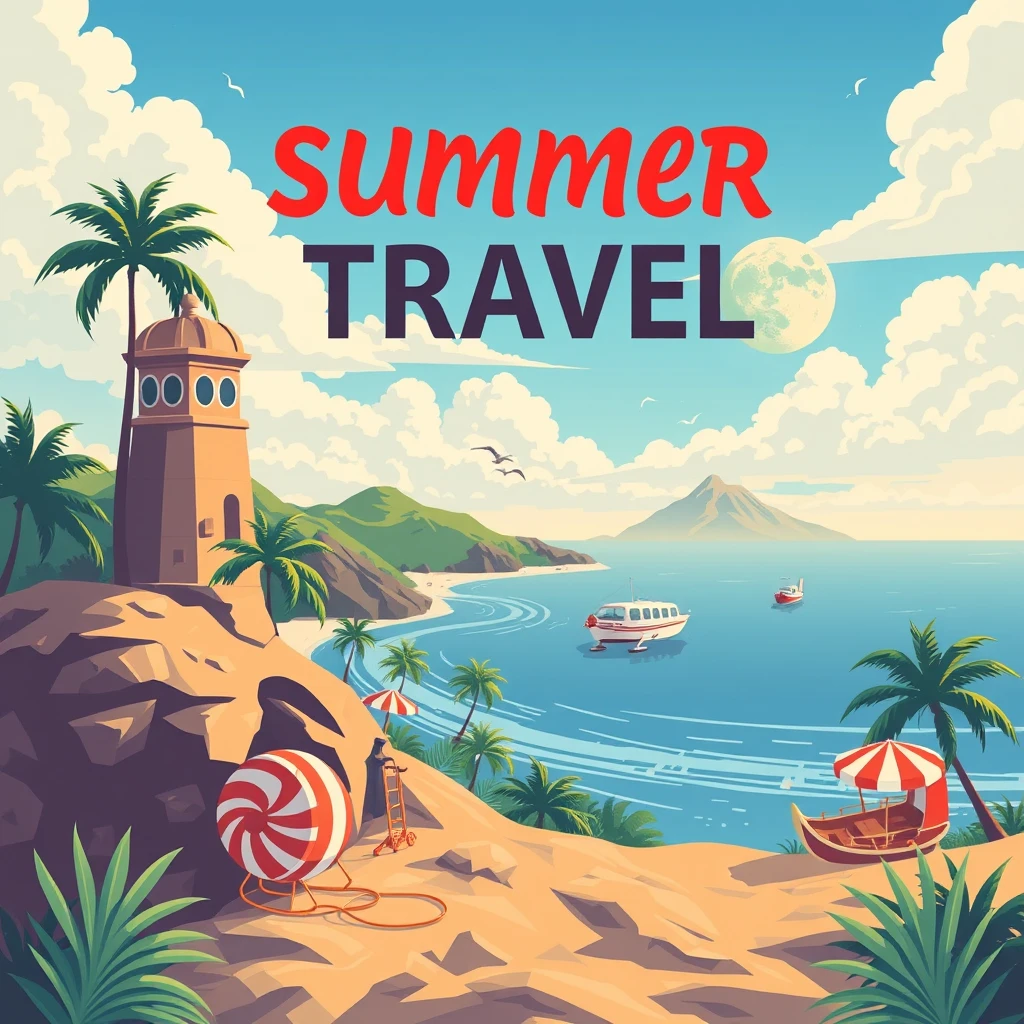 Create a promotional poster themed around summer travel. - Image