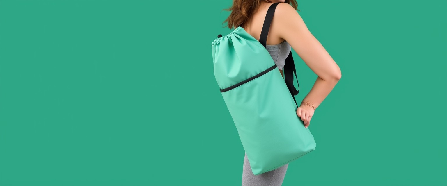 Yoga mat bag for sporty women, single color low saturation bag, single color background, no human. - Image