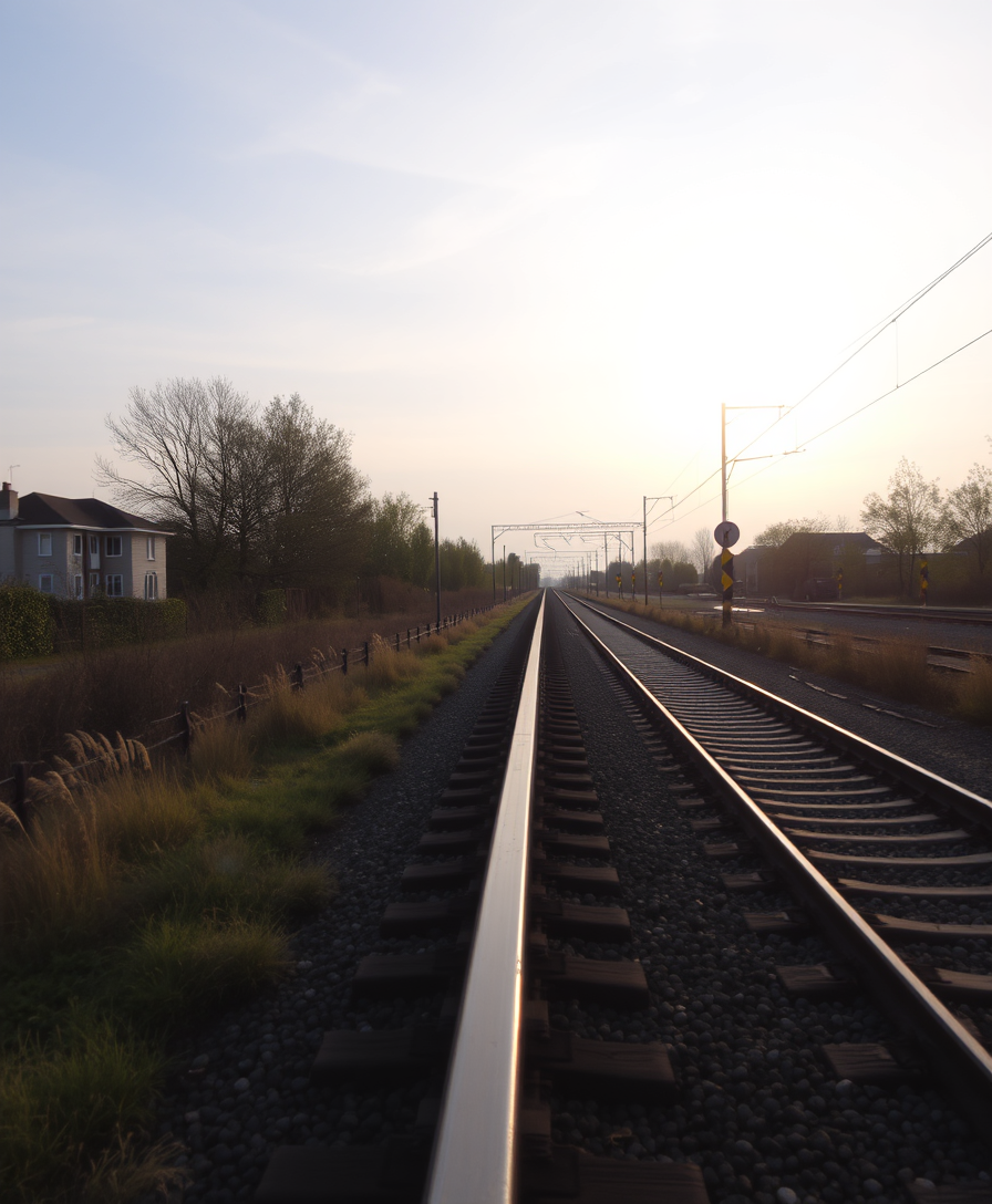 Beautiful view of the tracks and the approaching train. - Image