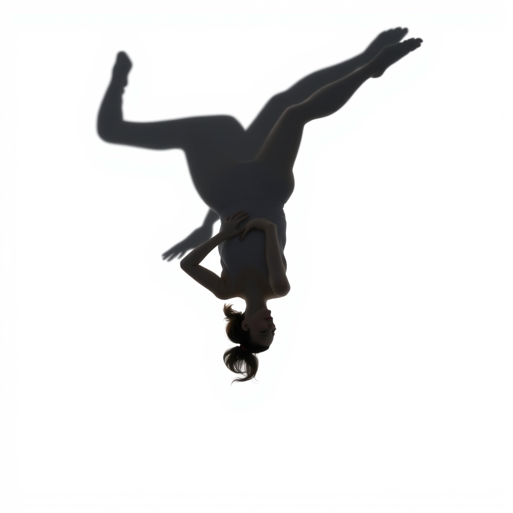 Shadow in a white background of a woman dancing upside down - Image