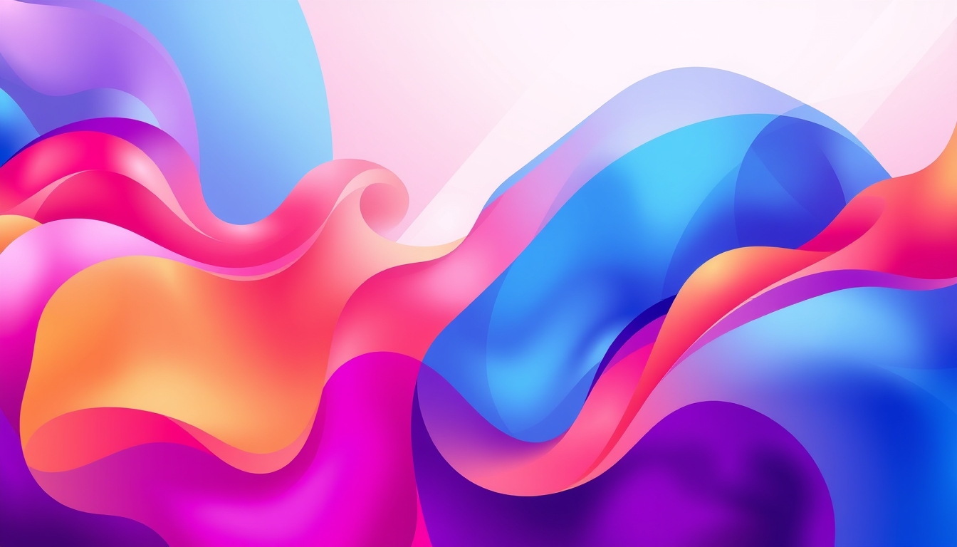 A high-resolution digital artwork with bold geometric shapes in vibrant colors, blending seamlessly with fluid gradients, creating a dynamic visual effect. - Image