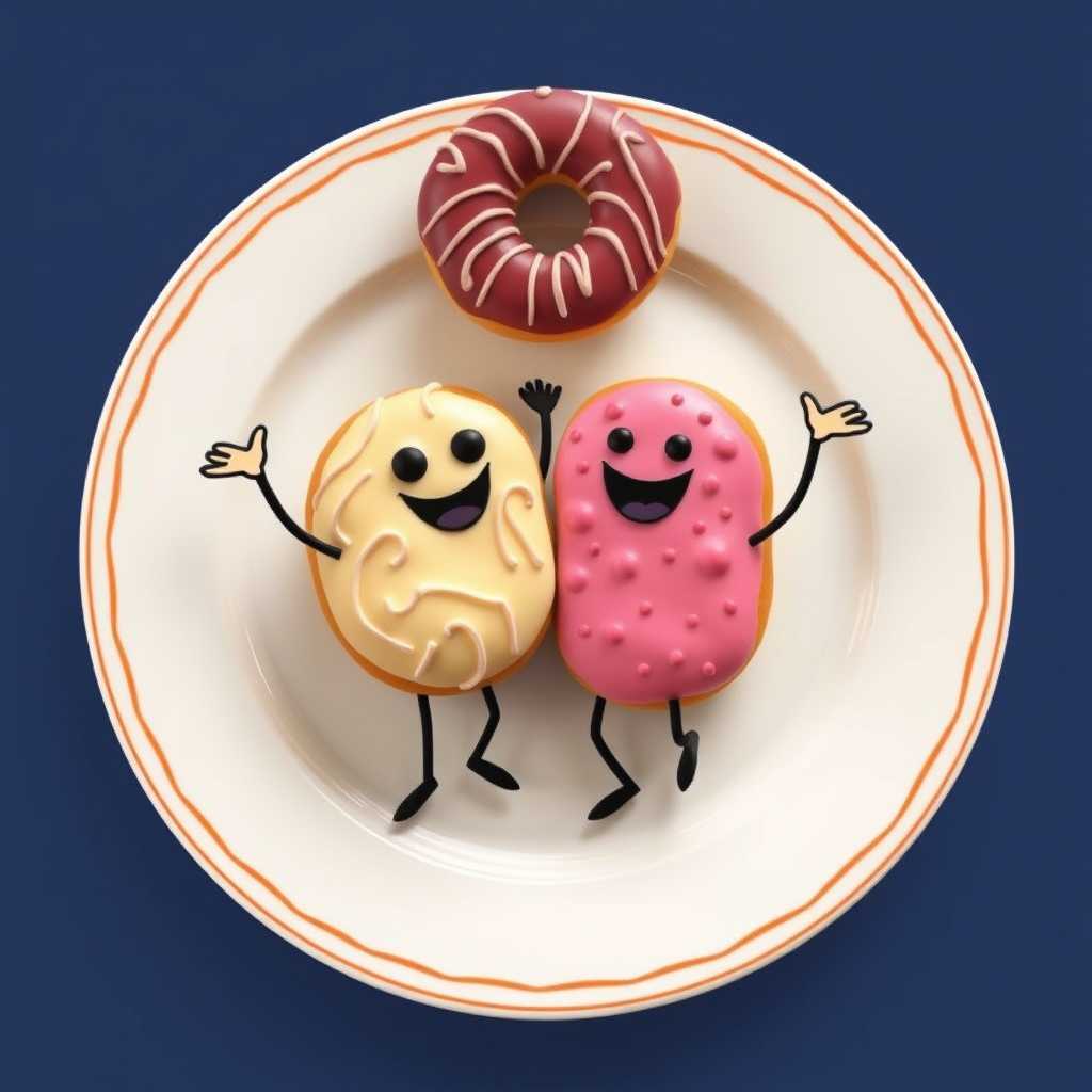 funny donuts dancing on a plate - Image