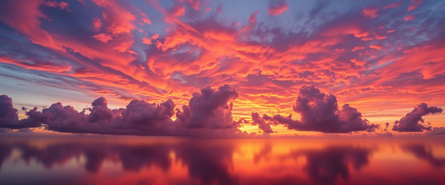 fiery, clouds, high quality, photorealistic, sky, reflection, serene - Image