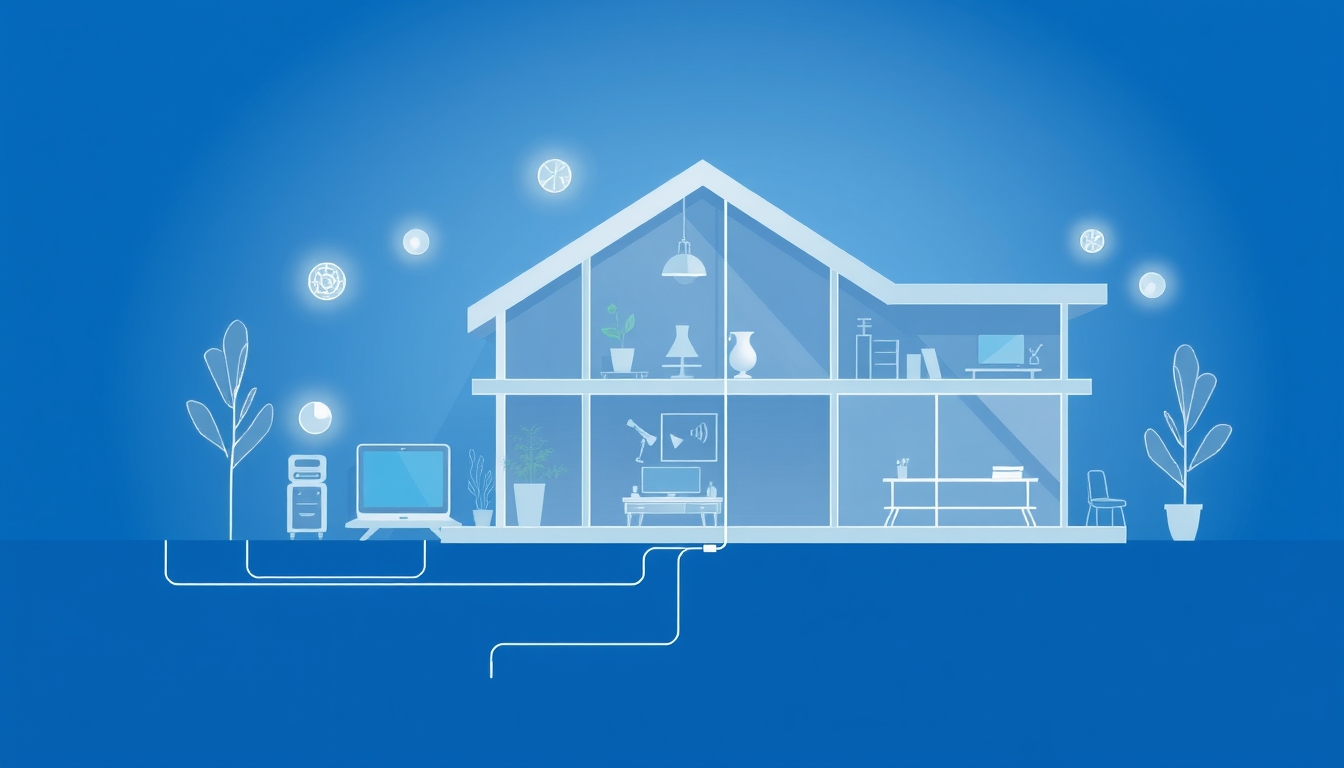 Smart Home Technology Illustration in Silver and Blue Palette